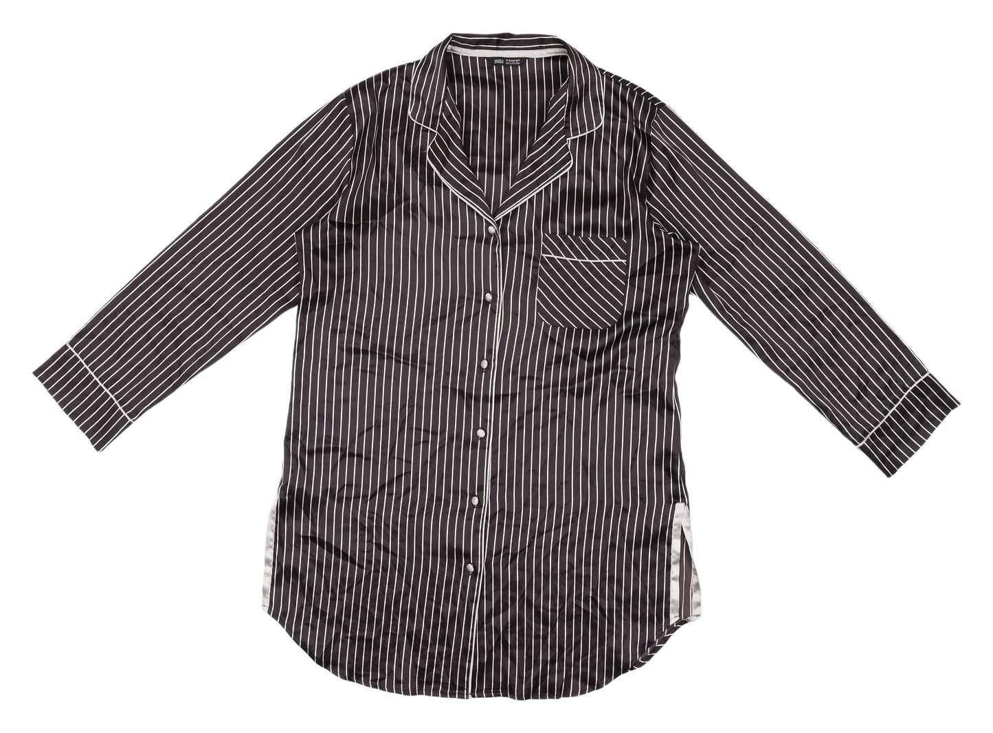 Marks and Spencer Women's Black Striped Button-Up Shirt, Size 12