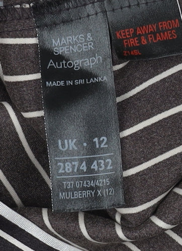 Marks and Spencer Women's Black Striped Button-Up Shirt, Size 12