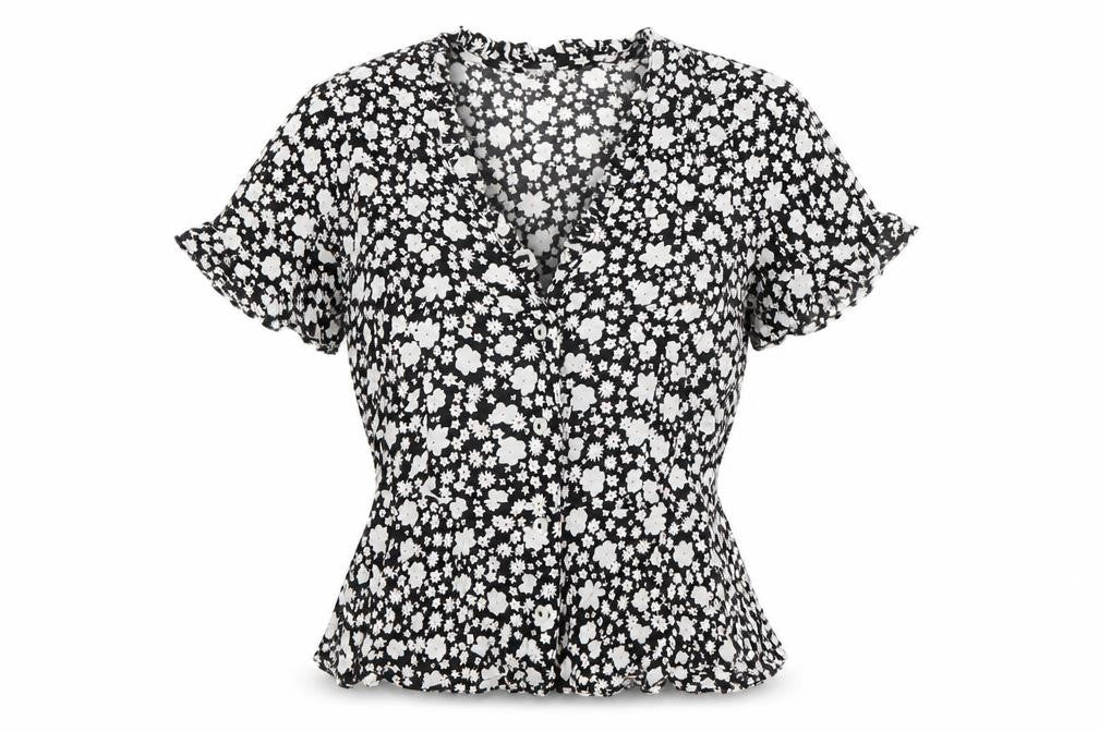 Front view of Pimkie Women's Black Floral Tunic Blouse, size 6