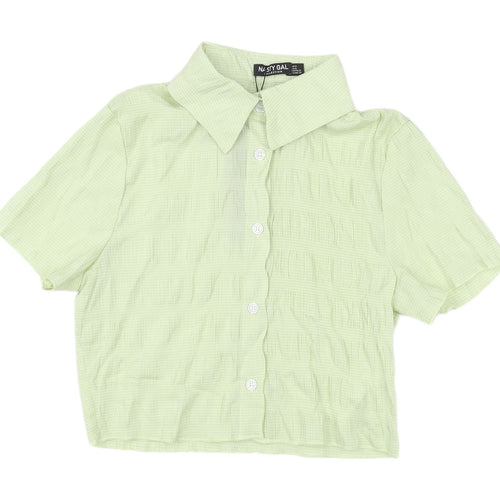 Nasty Gal Women's Cropped Green Button-Up Shirt, Size 4