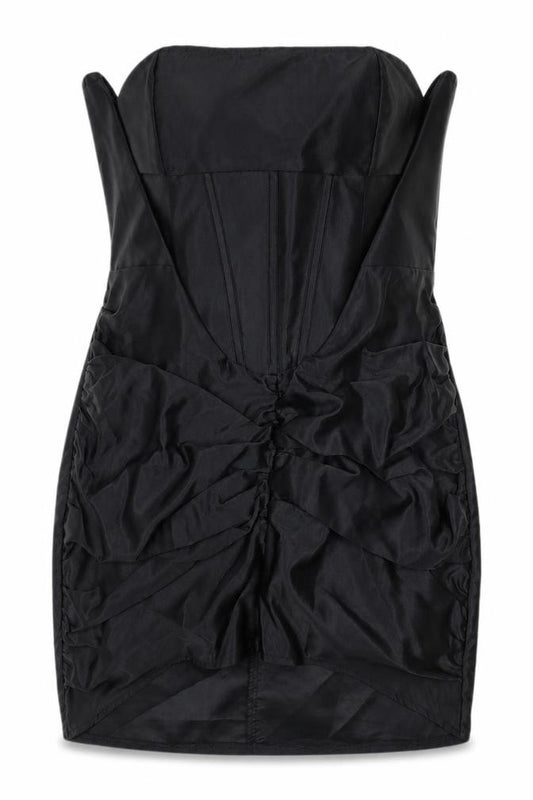 Front view of PRETTYLITTLETHING Black Strapless Party Dress, size 12