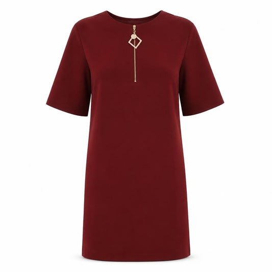 Front view of Zara Women's Red Shift Dress, size 14, with Zip