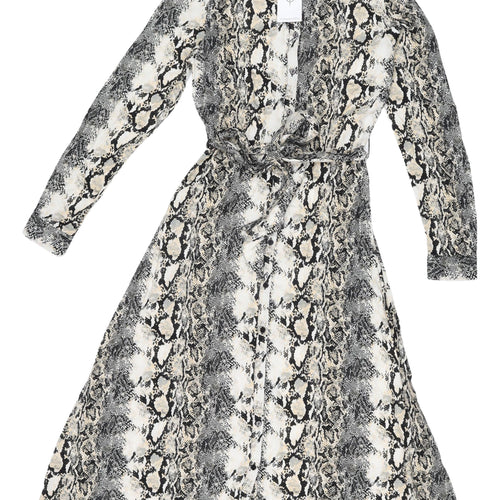 Stradivarius Animal Midi Shirt Dress XS Multicoloured Womens