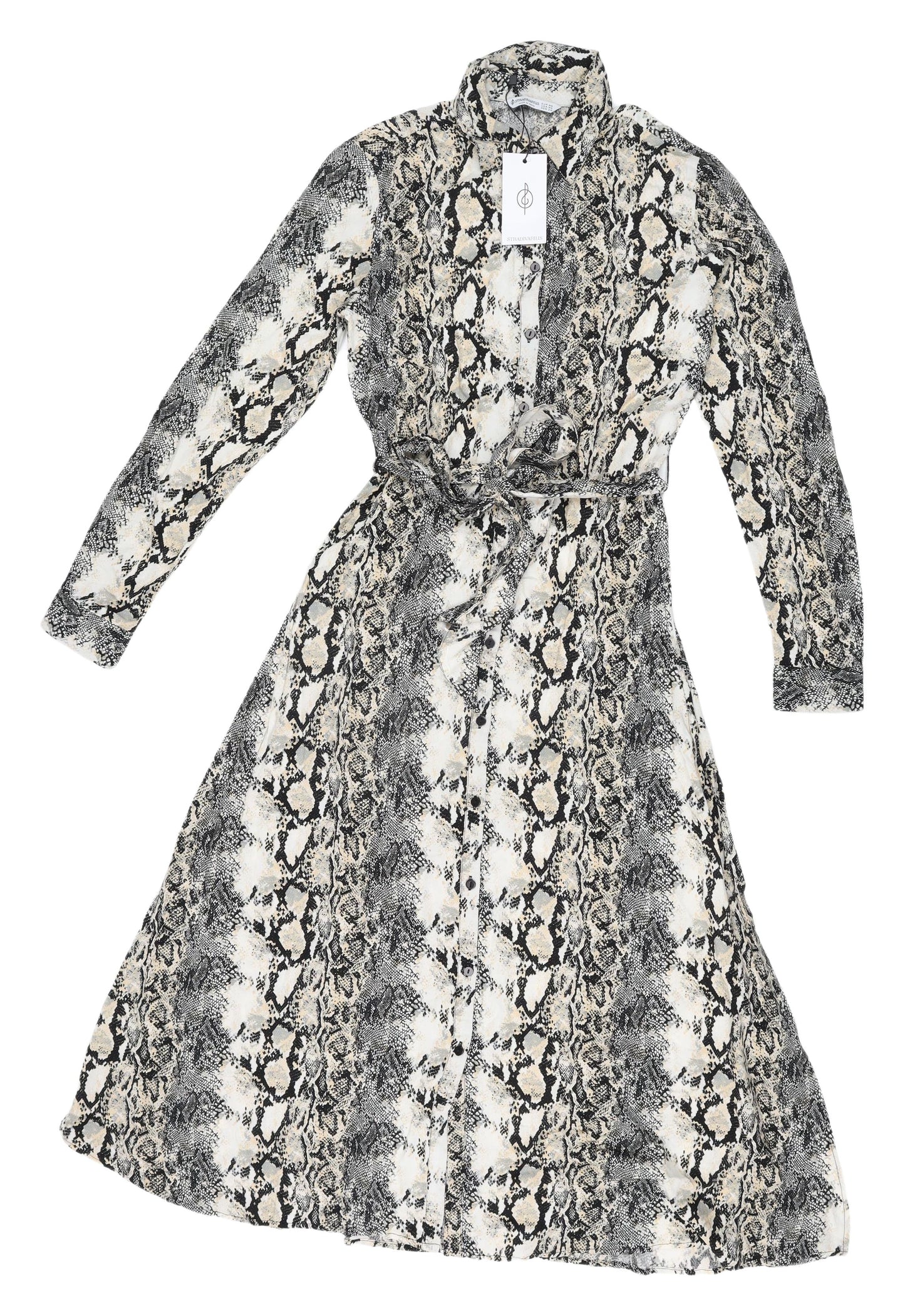 Stradivarius Animal Midi Shirt Dress XS Multicoloured Womens