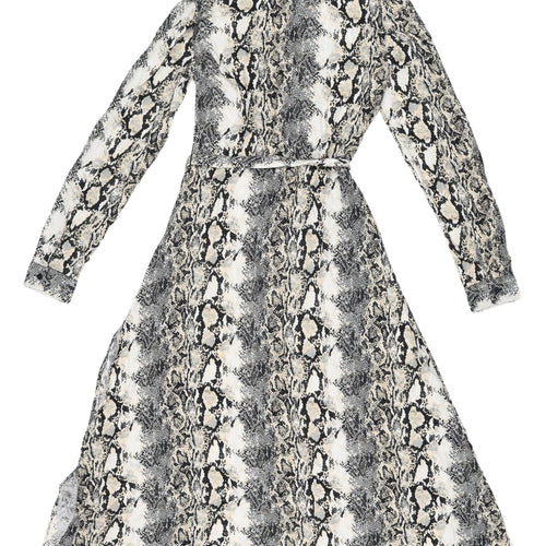 Stradivarius Animal Midi Shirt Dress XS Multicoloured Womens