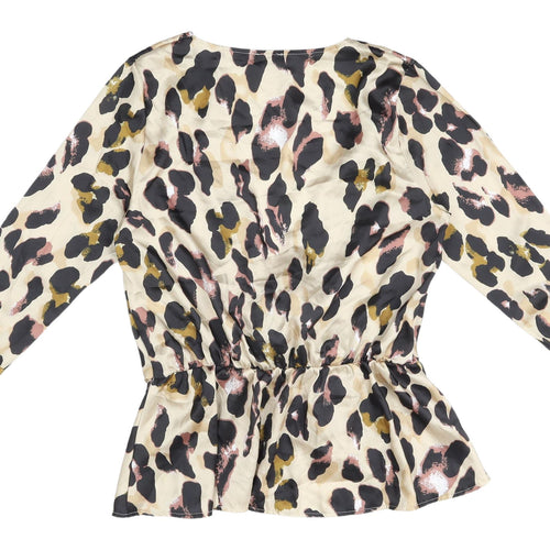 Boohoo Women's Beige Animal Print Wrap Top Size 14