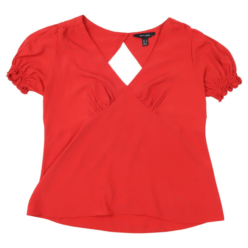 New Look Women's Red Blouse Size 14 Short Sleeve V-Neck