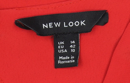 New Look Women's Red Blouse Size 14 Short Sleeve V-Neck
