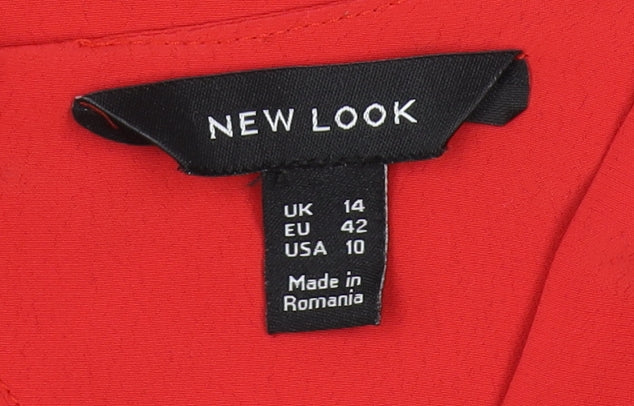 New Look Women's Red Blouse Size 14 Short Sleeve V-Neck