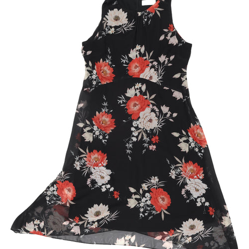 Wallis Petite Black Floral A-Line Dress, Size 14