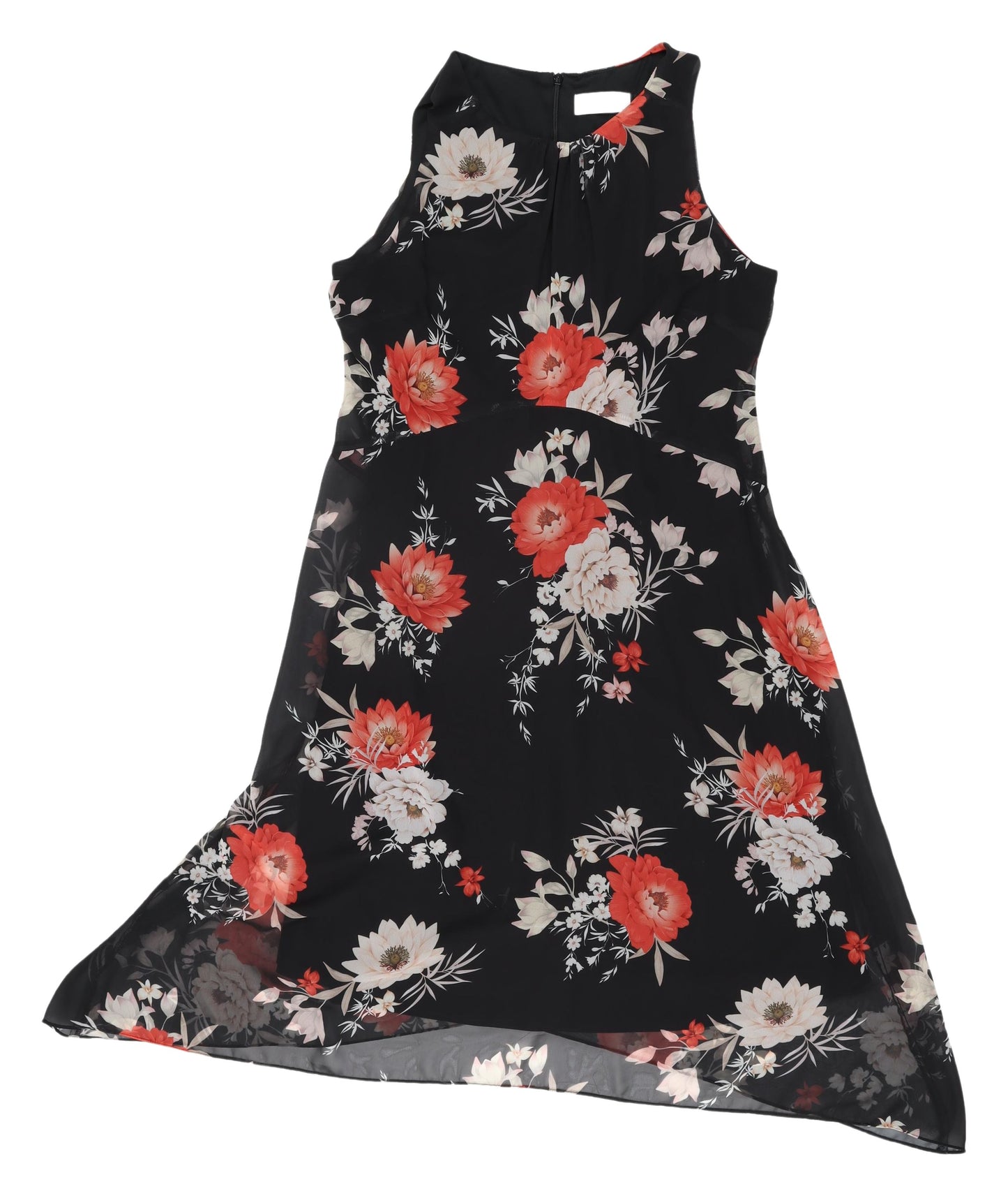 Wallis Petite Black Floral A-Line Dress, Size 14