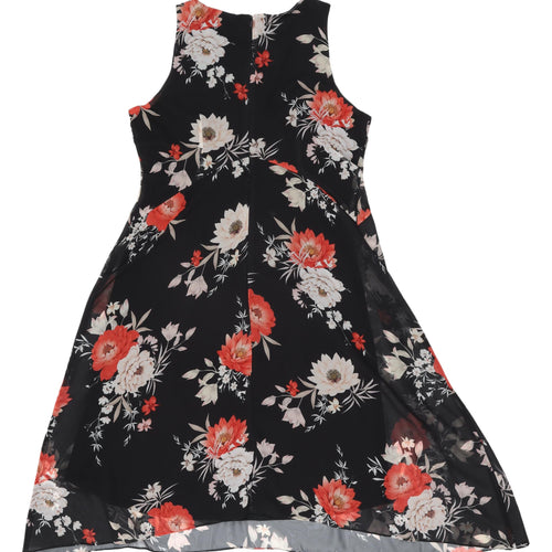 Wallis Petite Black Floral A-Line Dress, Size 14