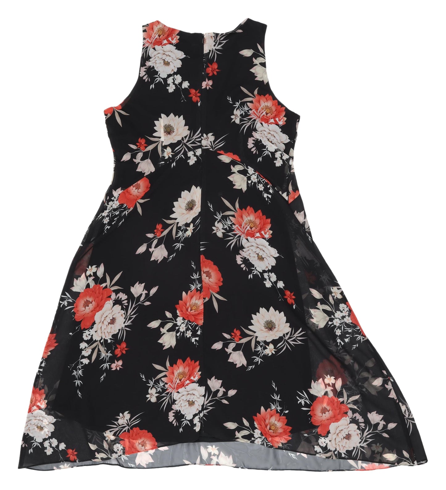 Wallis Petite Black Floral A-Line Dress, Size 14