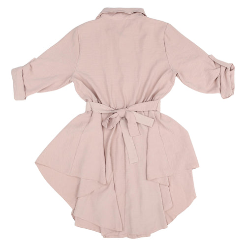 Apricot Pink Shirt Dress, S/M, Collared, Belted, Casual Women's