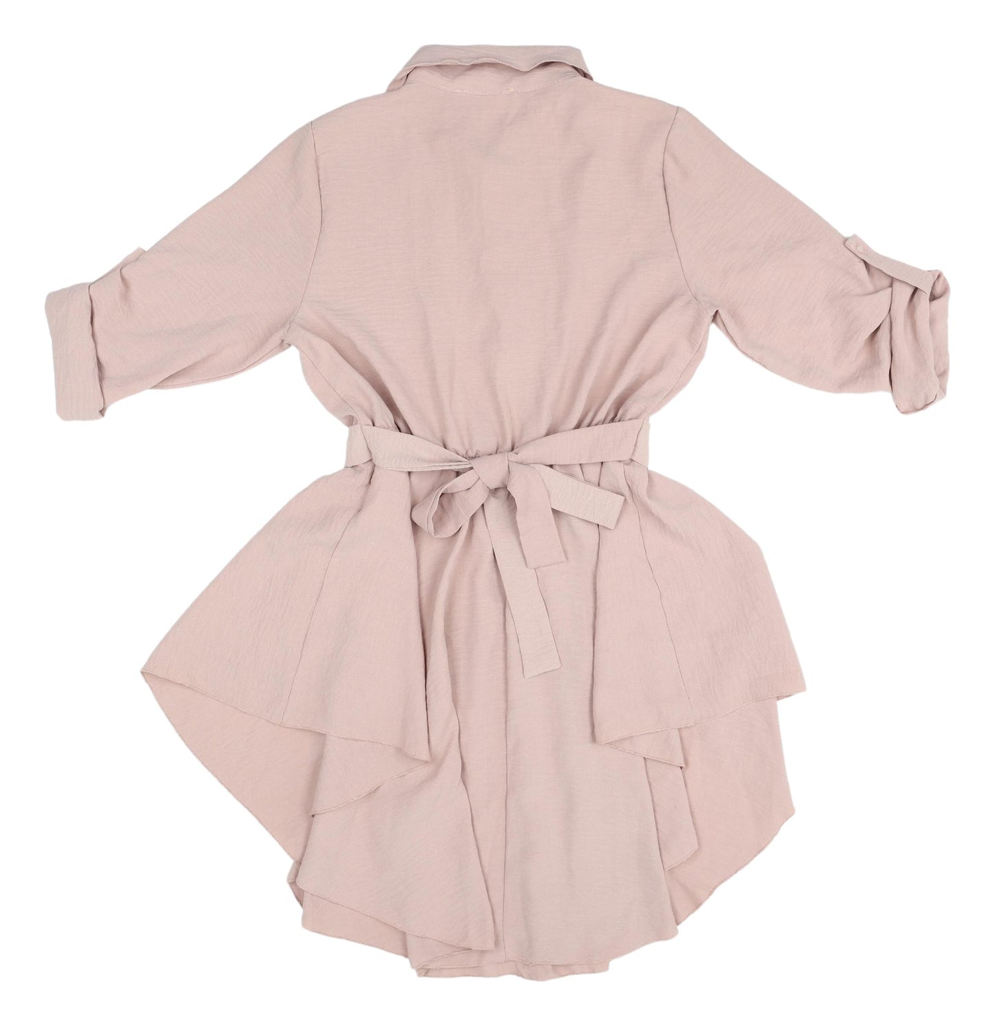 Apricot Pink Shirt Dress, S/M, Collared, Belted, Casual Women's
