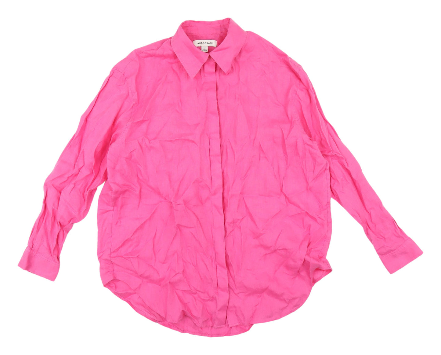 Marks and Spencer Women's Pink Linen Button-Up Shirt 12
