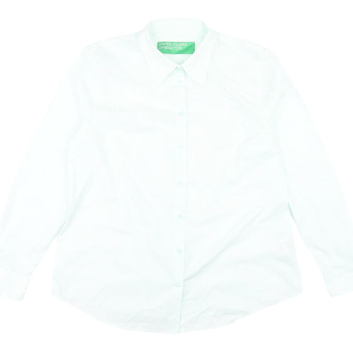 Benetton Women's White Striped Button-Up Shirt XL