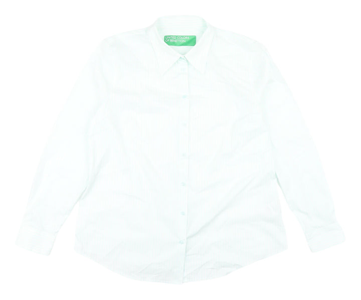 Benetton Women's White Striped Button-Up Shirt XL