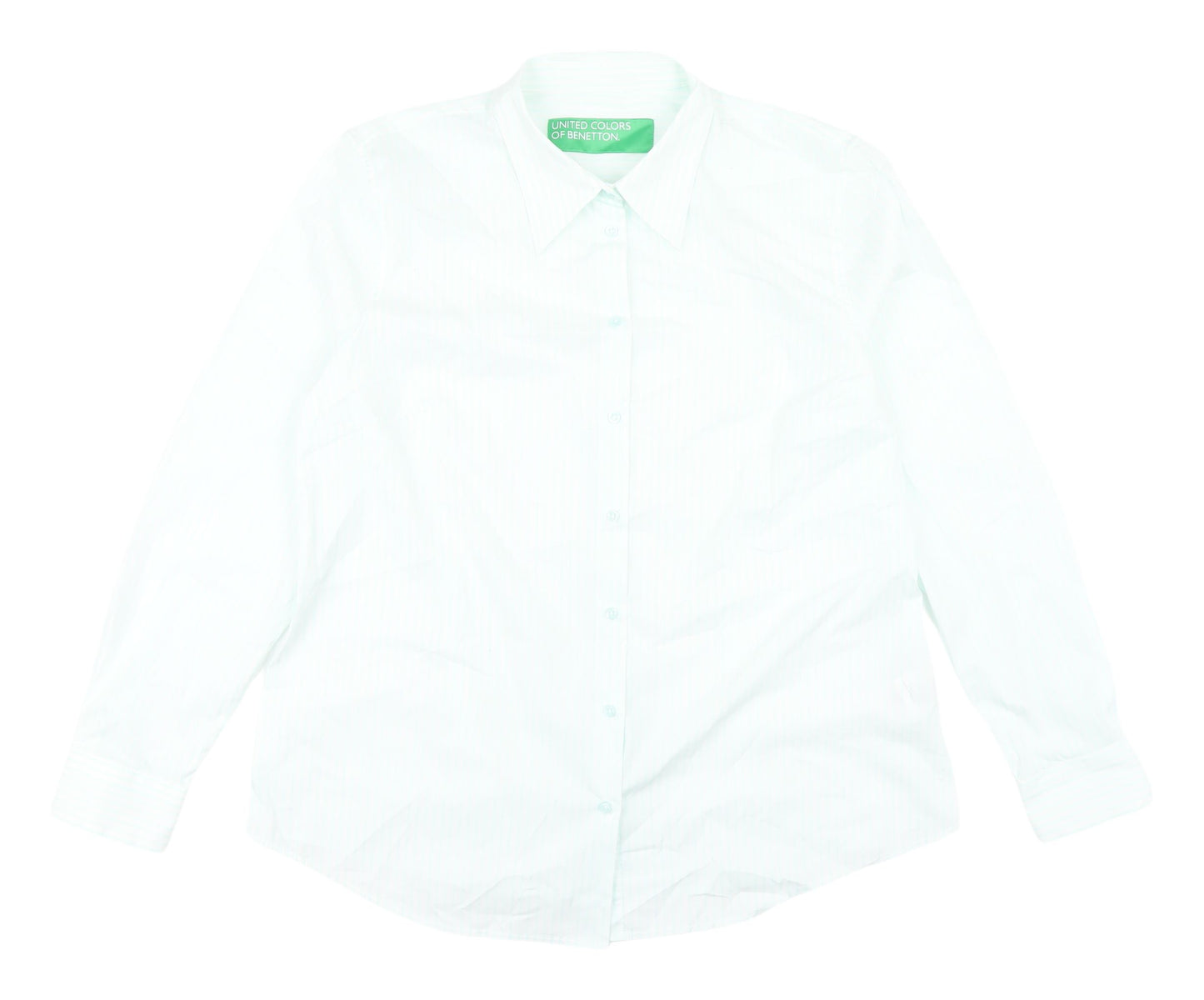 Benetton Women's White Striped Button-Up Shirt XL