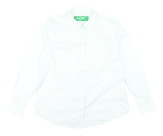 Benetton Women's White Striped Button-Up Shirt XL