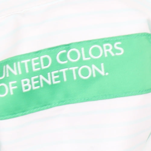 Benetton Women's White Striped Button-Up Shirt XL