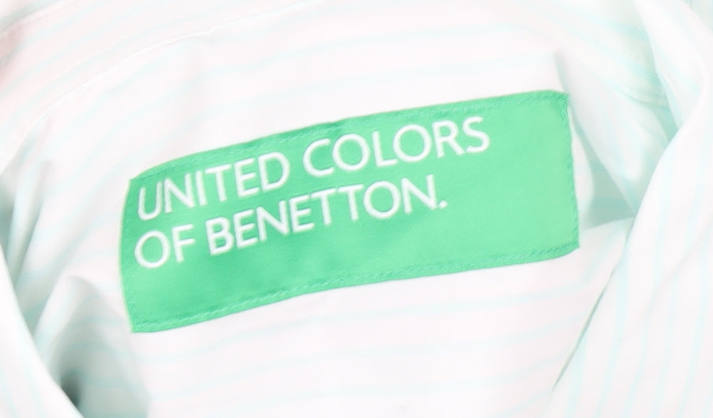 Benetton Women's White Striped Button-Up Shirt XL