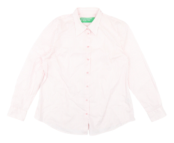 Benetton Women's Pink Striped Button-Up Shirt XL