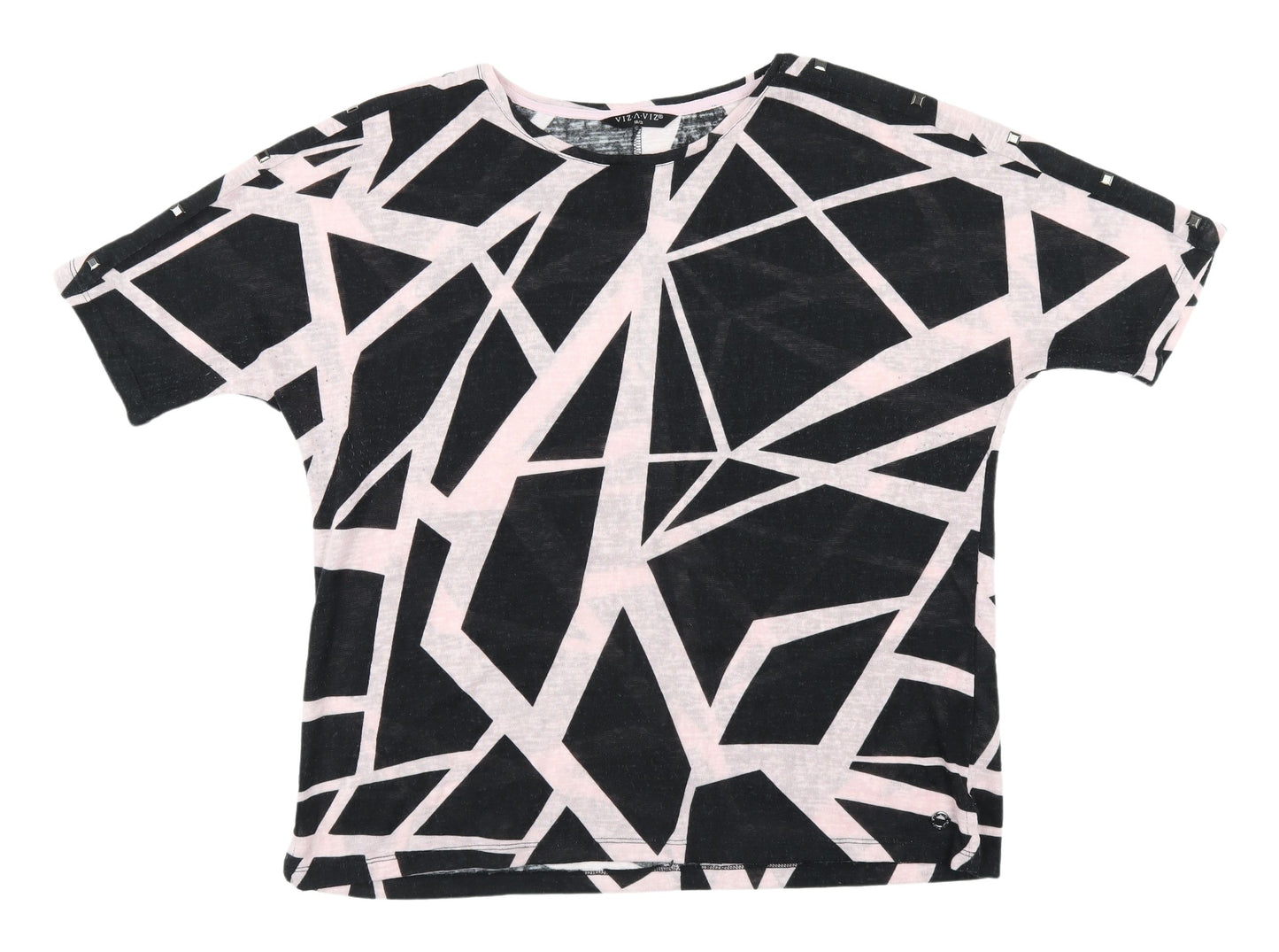 VIZ-A-VIZ Women's Black Geometric T-Shirt Size 18