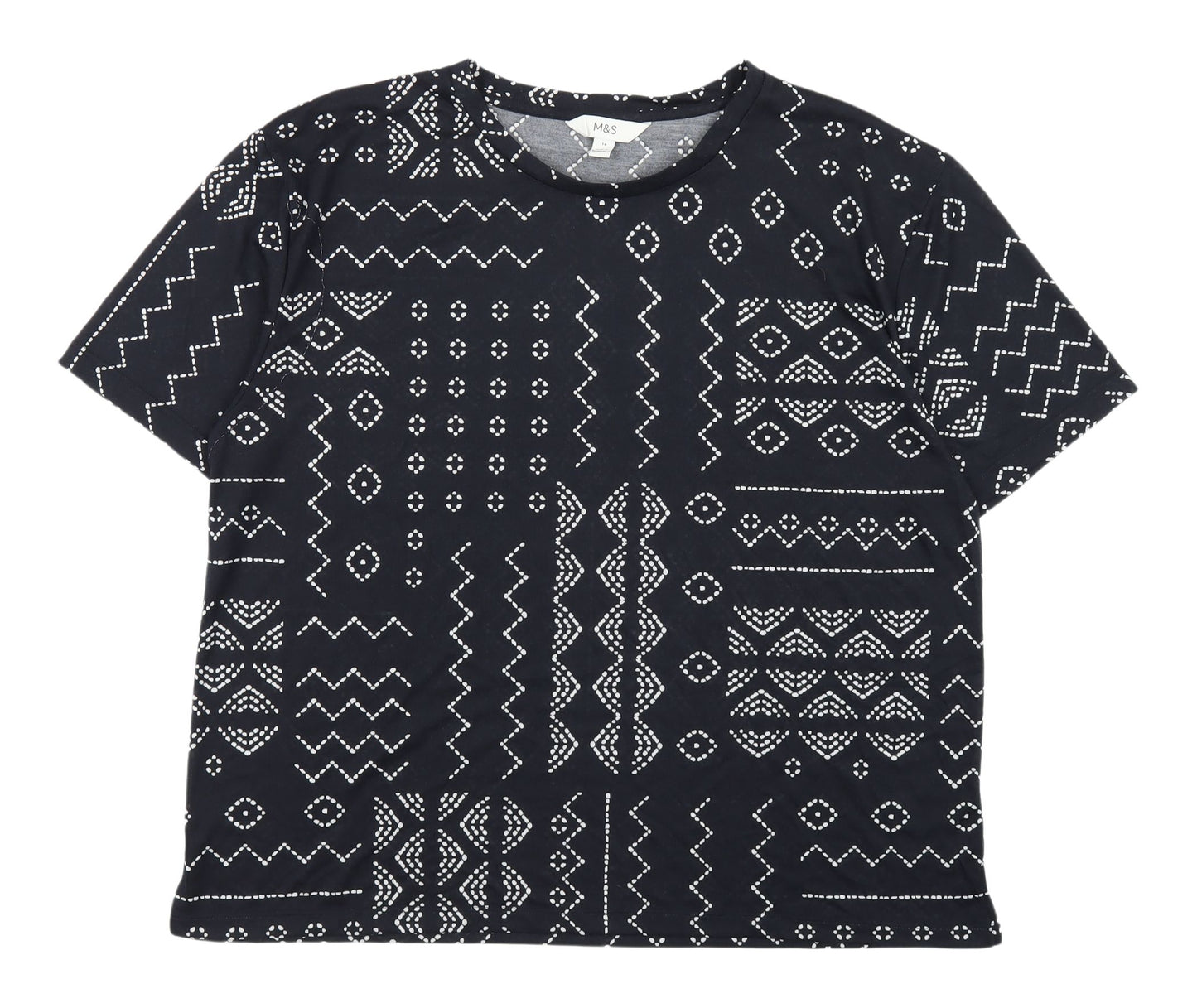Marks and Spencer Women's Black Geometric T-Shirt Size 14
