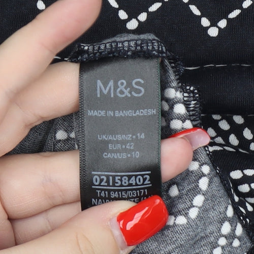 Marks and Spencer Women's Black Geometric T-Shirt Size 14