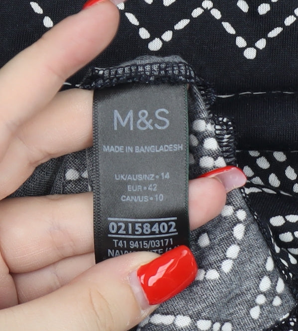 Marks and Spencer Women's Black Geometric T-Shirt Size 14