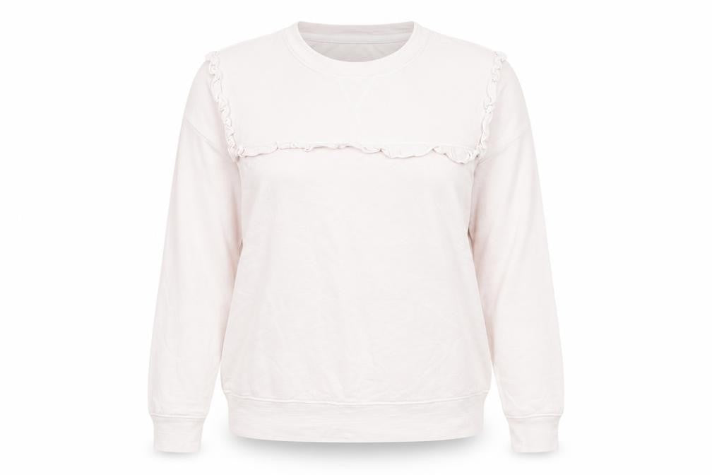 Front view of Marks & Spencer Women's Pink Ruffle Sweatshirt, size 12