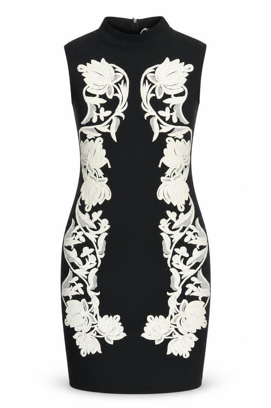 Front view of Next Women's Black Bodycon Dress High Neck, size 12
