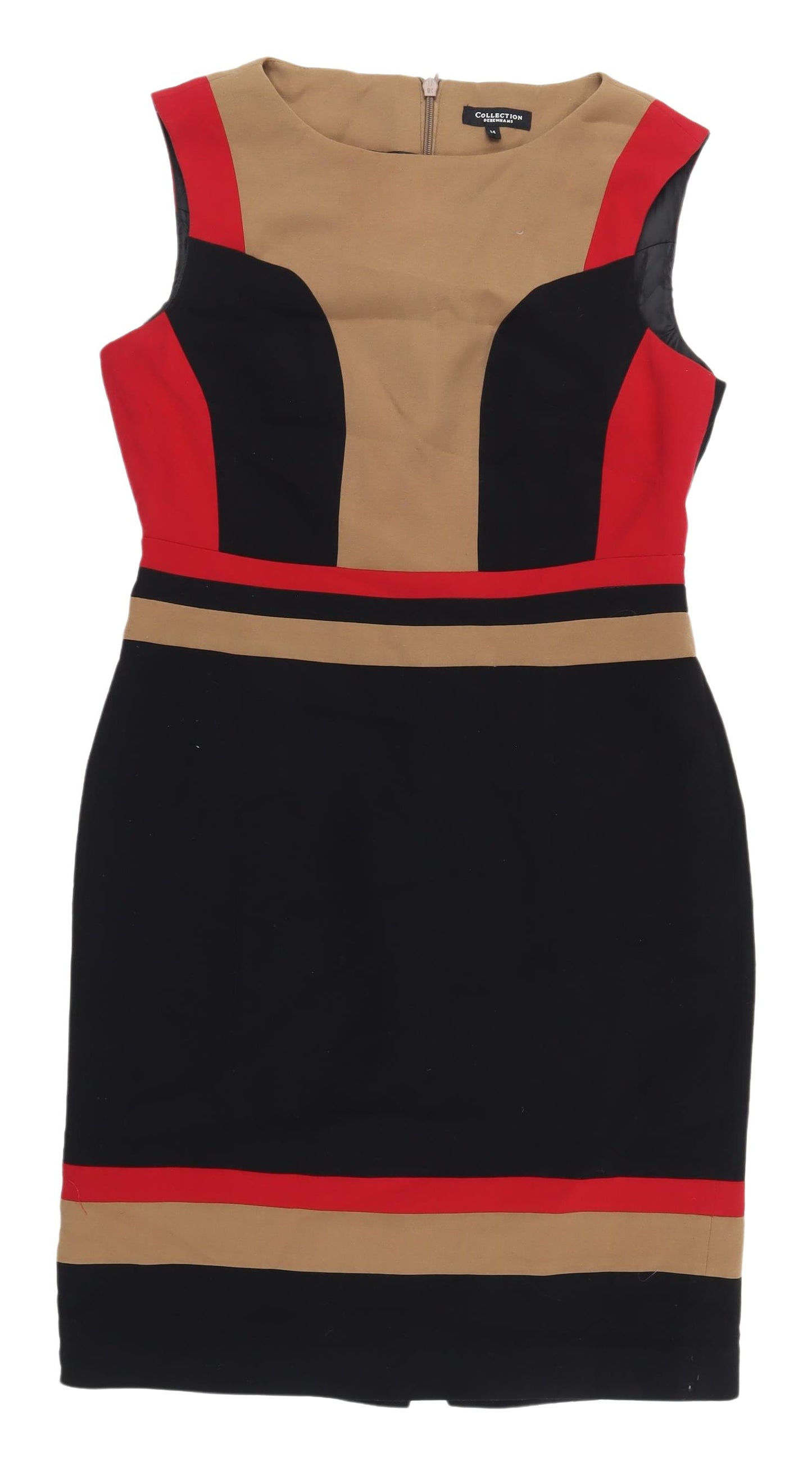 Debenhams Women's Red Black Beige Sheath Dress Size 14