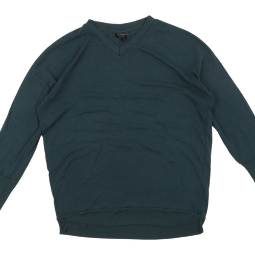 Topshop Green V-Neck Women's Pullover Sweatshirt, Size 8