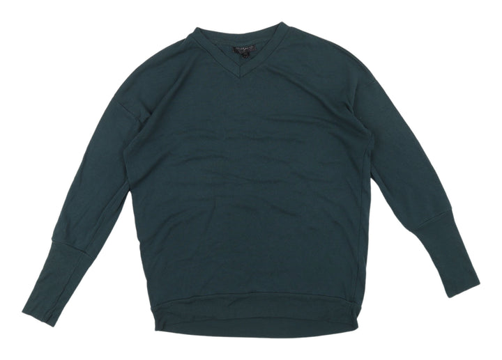 Topshop Green V-Neck Women's Pullover Sweatshirt, Size 8