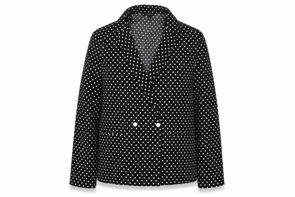 Front view of Topshop Women's Black Polka Dot Jacket, size 10