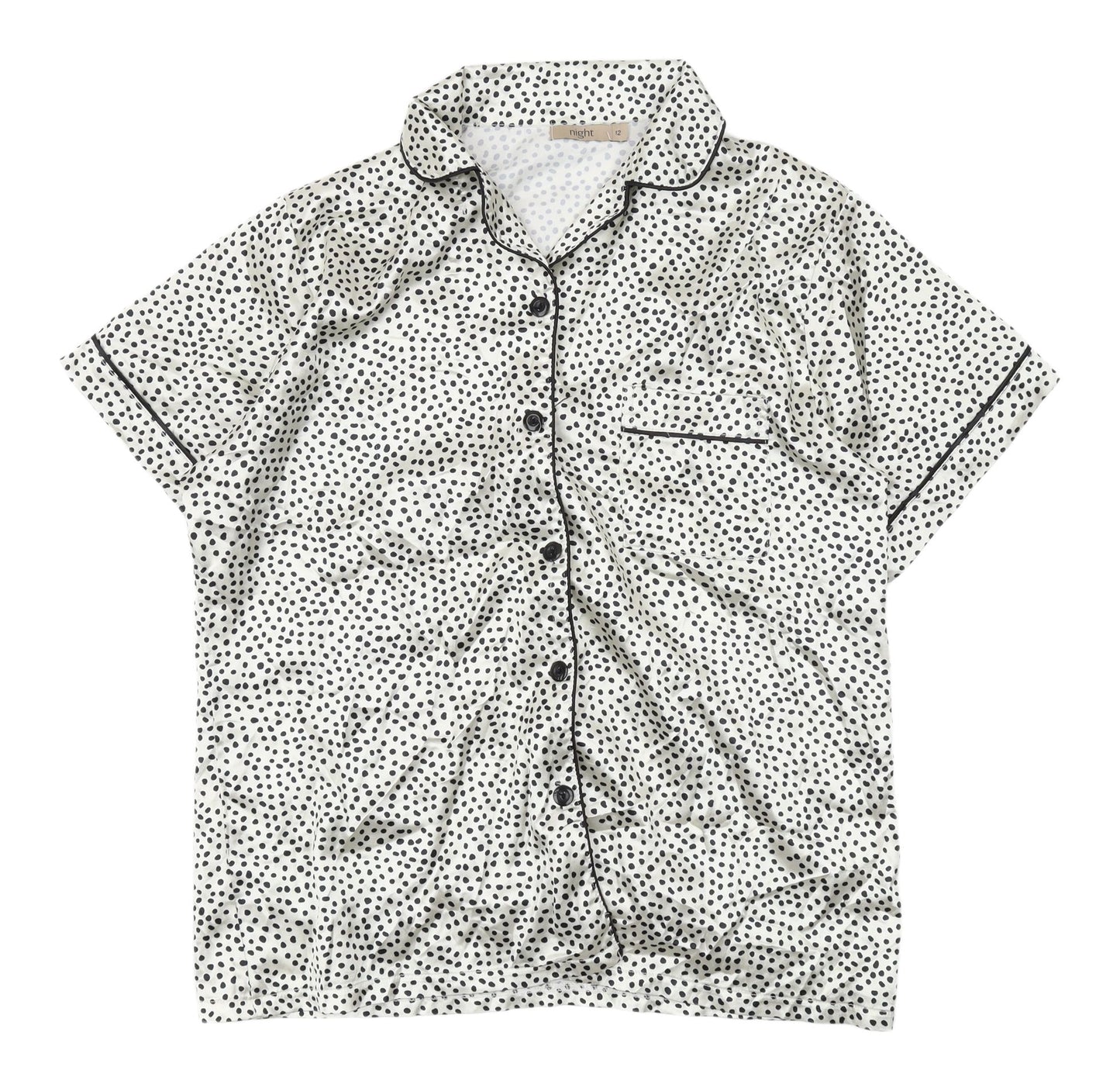 Night Women's White Polka Dot Pyjama Top Size 12