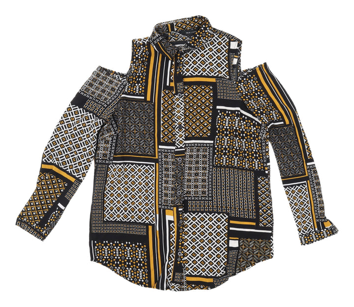 New Look Women's Geometric Button-Up Cold Shoulder