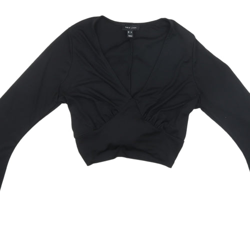 New Look Black Cropped Blouse V-Neck Flared Sleeve