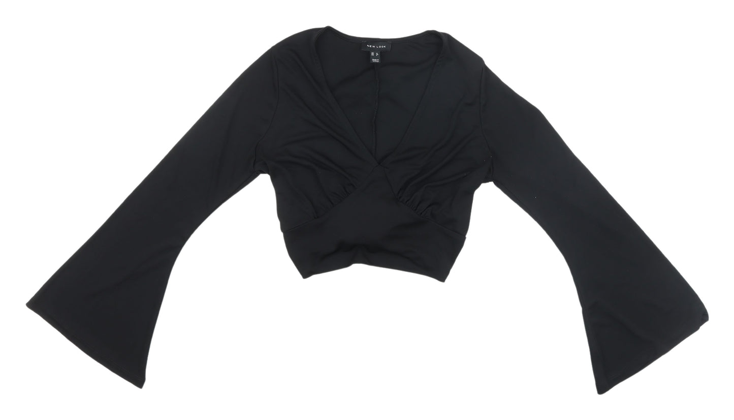 New Look Black Cropped Blouse V-Neck Flared Sleeve