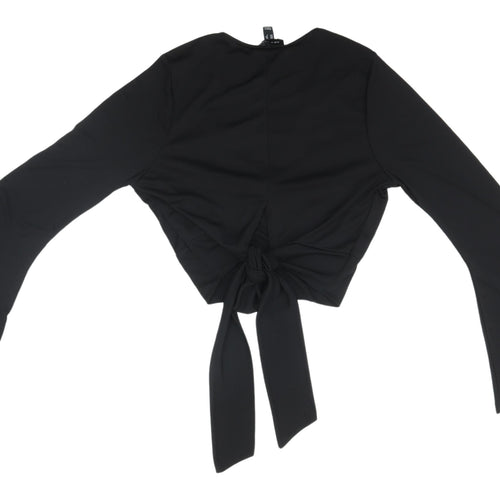 New Look Black Cropped Blouse V-Neck Flared Sleeve