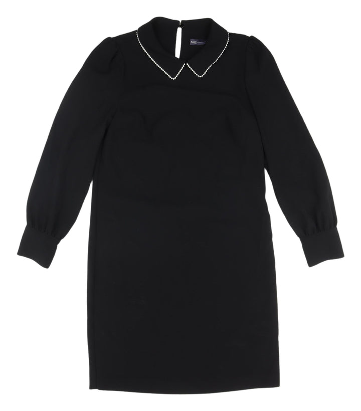 Marks and Spencer Black Puff Sleeve Shift Dress - Size 8