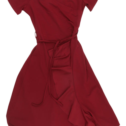 FeverFish Women's Red Off the Shoulder Wrap Dress - Size 14