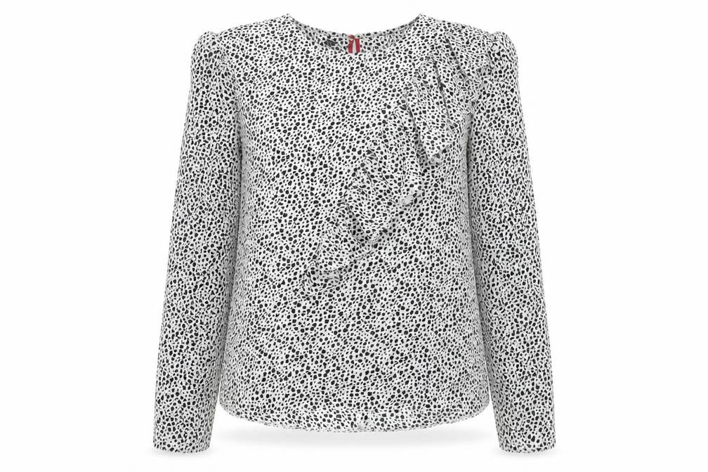 Front view of Topshop Women's Black Animal Print Blouse, size 10