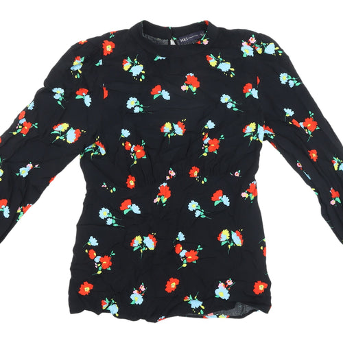 Marks and Spencer Women's Black Floral Blouse - Size 10