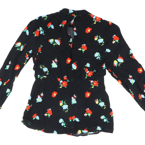 Marks and Spencer Women's Black Floral Blouse - Size 10