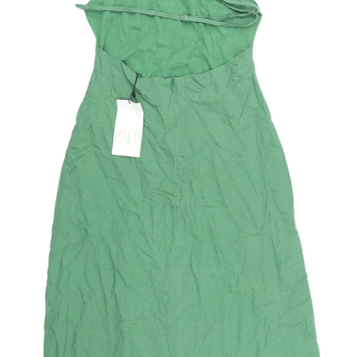 Zara Women's Green Slip Midi Dress in S - Summer Chic