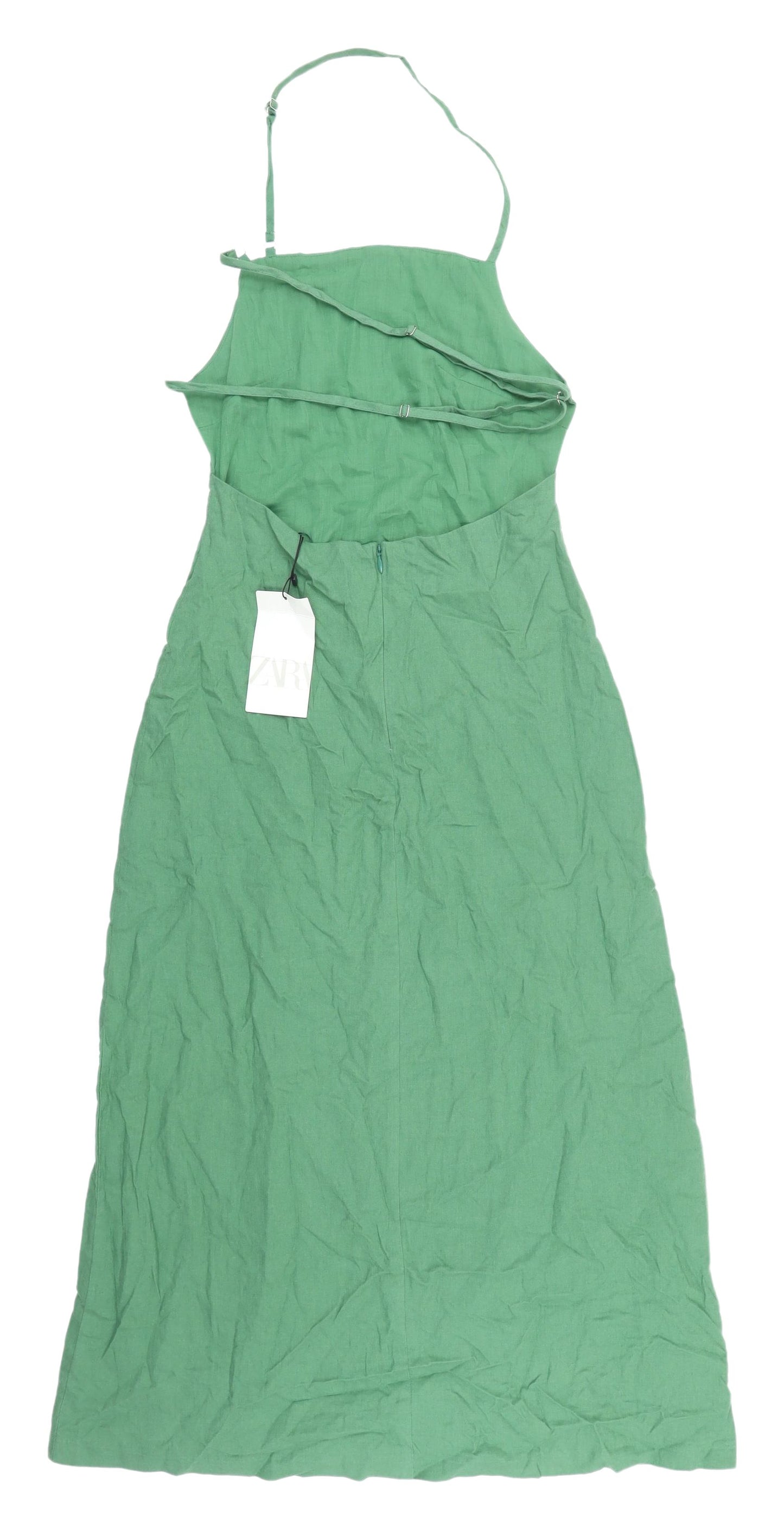 Zara Women's Green Slip Midi Dress in S - Summer Chic