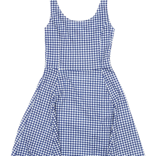 H&M Women's Blue Gingham Skater Mini Dress Size 4